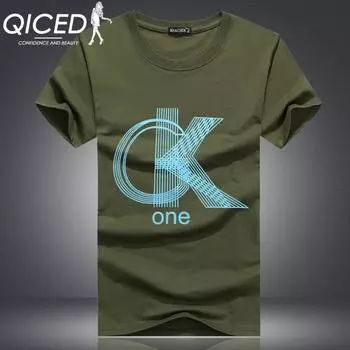 QICED Летняя футболка с короткими рукавами, мужская футболка с круглым вырезом и трендовым низом S белый