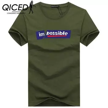 QICED Летняя футболка с короткими рукавами, мужская футболка с круглым вырезом и трендовым низом S белый