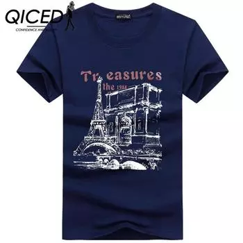 QICED Летняя футболка с короткими рукавами, мужская футболка с круглым вырезом и трендовым низом S белый