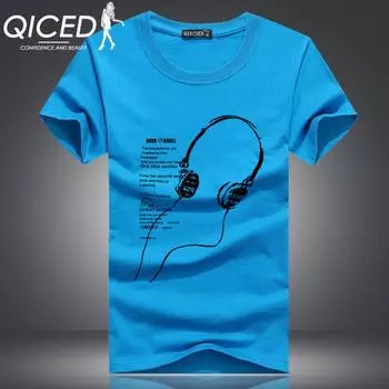 QICED Летняя футболка с короткими рукавами, мужская футболка с круглым вырезом и трендовым низом S белый