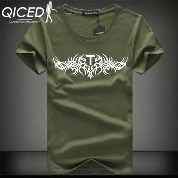 QICED Летняя футболка с короткими рукавами, мужская футболка с круглым вырезом и трендовым низом S белый