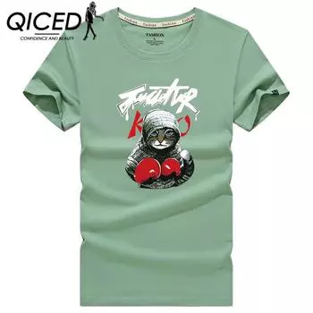 QICED Летняя футболка с короткими рукавами, мужская футболка с круглым вырезом и трендовым низом S белый