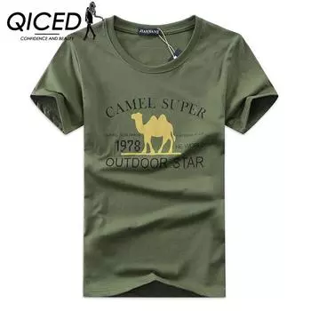 QICED Летняя футболка с короткими рукавами, мужская футболка с круглым вырезом и трендовым низом S белый