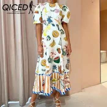 QICED Личность Мода Граффити Принт Облегающее Платье Женщина S белый