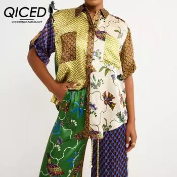 QICED Модная индивидуальная принтованная куртка с коротким рукавом, подходящая по цвету для отдыха и отдыха S