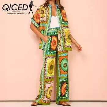 QICED Модная праздничная повседневная свободная куртка с короткими рукавами и принтом на веревке с завязками S