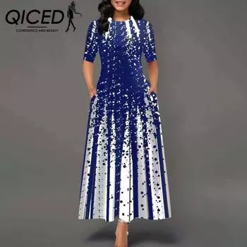 QICED Модное длинное платье с круглым вырезом и персонализированным принтом