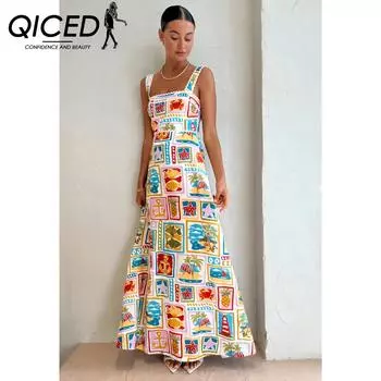 QICED Модный индивидуальный топ с лямкой на шее в стиле граффити, сексуальное кружевное платье для женщин S белый