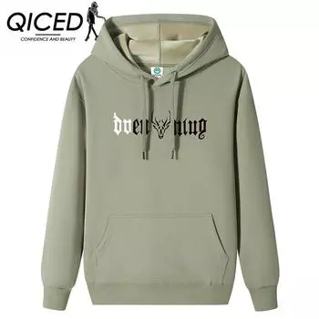 QICED Мужской свитер с капюшоном из хлопка с утепленной и утепленной толстовкой на осень и зиму M белый