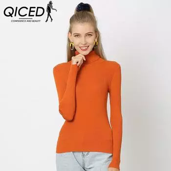 QICED Однотонная базовая рубашка осенняя трикотажная водолазка большого размера свитер для женщин S белый