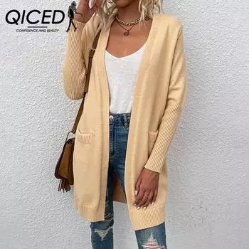 QICED однотонный карманный вязаный свитер осень-зима кардиган пальто S серый