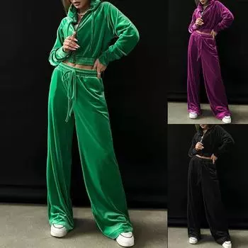QICED Осень-зима Женская мода толстовка с капюшоном Canary Sweatpants Set S чёрный