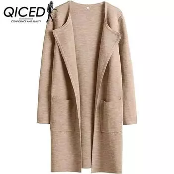 QICED осенне-зимнее модное шерстяное пальто с лацканами, верхнее пальто для женщин S белый