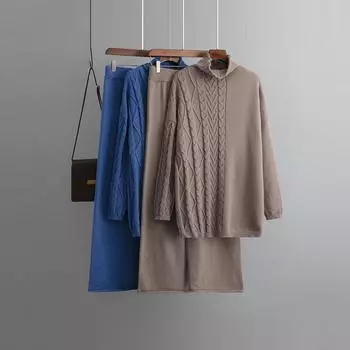 QICED Осенне-зимний комплект большого размера с высоким воротом, модный, нежный и непринужденный стиль, комплект из двух предметов свитера, однотонный трикотажный One size