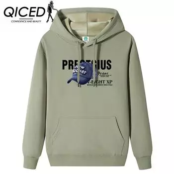 QICED Осенне-зимний свитер с капюшоном, мужской, теплый, утепленный, с капюшоном, пуловер для мальчиков, свободный, большой размер, трендовая толстовка с капюшоном M белый