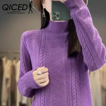 QICED Осенне-зимний женский трикотаж для женщин, свитер с полуворотом для женщин, толстая флисовая рубашка с перекрученным низом для женщин S белый