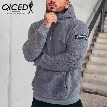 QICED Осенне-зимняя плюшевая спортивная повседневная мужская куртка-толстовка S чёрный
