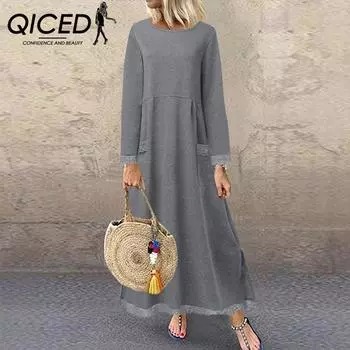 QICED осеннее и зимнее кружевное плюс флисовое платье с капюшоном, повседневная длинная юбка, женская одежда S