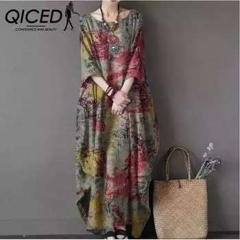 QICED Осенний сарафан с высоким воротом и длинными рукавами, модное женское длинное платье, свободное элегантное однотонное повседневное платье S
