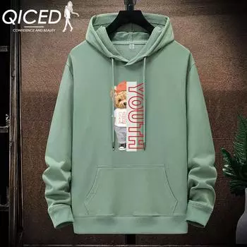 QICED Осенний тонкий срез с капюшоном и принтом, модный мужской повседневный удобный свитер, топы S белый