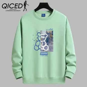 QICED Осенняя одеждаОсенние топы с круглым вырезомПовседневные мужские топы с принтомНижняя рубашка с длинным рукавом M белый