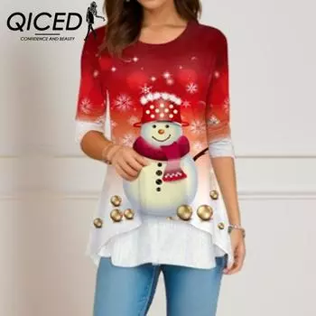 QICED Осенняя женская футболка с длинным рукавом и принтом O-образным вырезом S серый