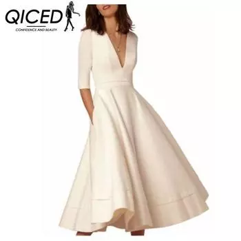 QICED Платье свободного кроя с V-образным вырезом больших размеров на весну и осень S красный