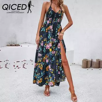 QICED Платье Весна Лето Досуг Праздничное платье с принтом на бретельках S белый