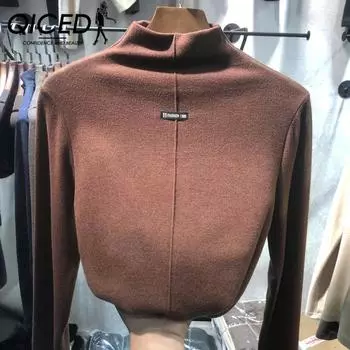 QICED Полуводолазка Двусторонний Бархатный Бархатный Праймер для Женщин Осенне-зимняя Мода Западный Стиль Студенческий Топ M чёрный