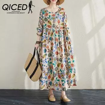 QICED Повседневная свободная юбка в стиле ретро, женская весенне-осенняя толстая грушевидная длинная юбка, платье большого размера с художественным принтом M