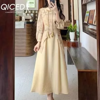 QICED ретро старение темпераментное платье Qipao женское осеннее платье средней длины с талией новое платье в китайском стиле