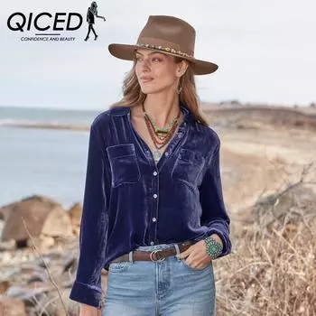 QICED Рубашка Canary женская с длинным рукавом, цельный бархатный верх, свободная подкладка S фиолетовый