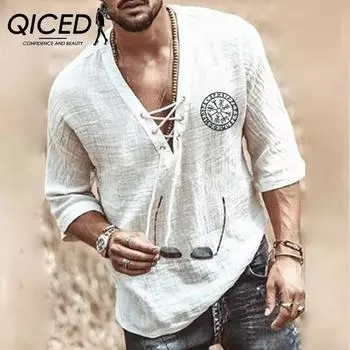 QICED Spring Summer Printed Men s 1/2 Sleeves Sleeve T-Shirt Shirt S белый