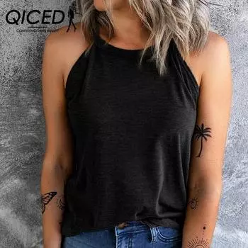 QICED Весенне-летний женский жилет без рукавов с бретелькой на шее S серый