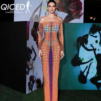 QICED Весеннее женское платье с иллюзией и однотонным воротником, с длинными рукавами и тонкой юбкой S чёрный