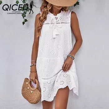Летнее женское модное праздничное белое платье QICED S белый