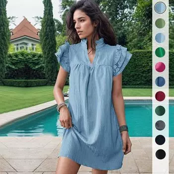 QICED Летнее женское модное однотонное платье с воротником-стойкой S