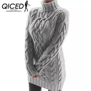 QICED Свитер женский трикотаж, осеннее и зимнее винтажное платье с двойными лацканами и толстой нитью S белый