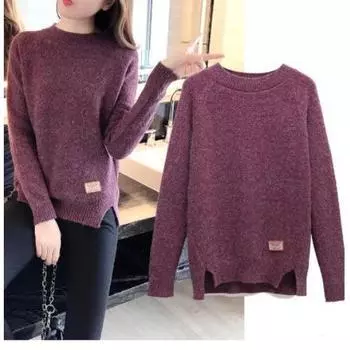 QICED свитер женский осенне-зимний пуловер свободный с коротким повседневным длинным рукавом низ трикотаж S зелёный