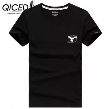 QICED Свободная мужская футболка большого размера с коротким рукавом, хлопковая, с круглым вырезом и принтом Tide Top S белый