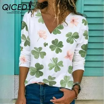 QICED Уличная мода осень и зима женские топы с принтом длинный рукав повседневная футболка S