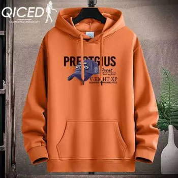 QICED Утепленный свитер с капюшоном, мужская осенне-зимняя куртка в стиле ретро с небрежным принтом M оранжевый