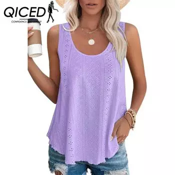 QICED Весна-Лето Свободная футболка без рукавов с круглым вырезом S белый