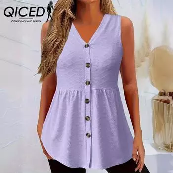 QICED Весенне-летний женский жилет для отдыха на закрученных пуговицах, однотонный, без отверстий S белый