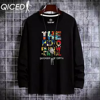 QICED Весенне-осенняя толстовка, мужская футболка с длинным рукавом, свободный универсальный повседневный свитер с круглым вырезом S белый