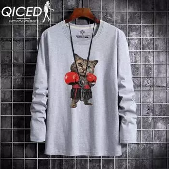 QICED Весенне-осенняя толстовка, мужская футболка с длинным рукавом, свободный универсальный повседневный свитер с круглым вырезом S белый