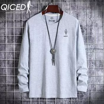 QICED Весенне-осенняя толстовка, мужская футболка с длинным рукавом, свободный универсальный повседневный свитер с круглым вырезом S белый