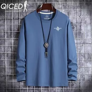 QICED Весенне-осенняя толстовка, мужская футболка с длинным рукавом, свободный универсальный повседневный свитер с круглым вырезом S белый