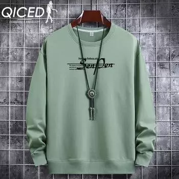 QICED Весенне-осенняя толстовка, мужская футболка с длинным рукавом, свободный универсальный повседневный свитер с круглым вырезом S белый