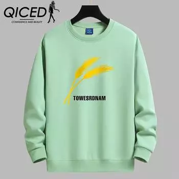 QICED Весенне-осенняя толстовка, мужская футболка с длинным рукавом, свободный универсальный повседневный свитер с круглым вырезом M белый